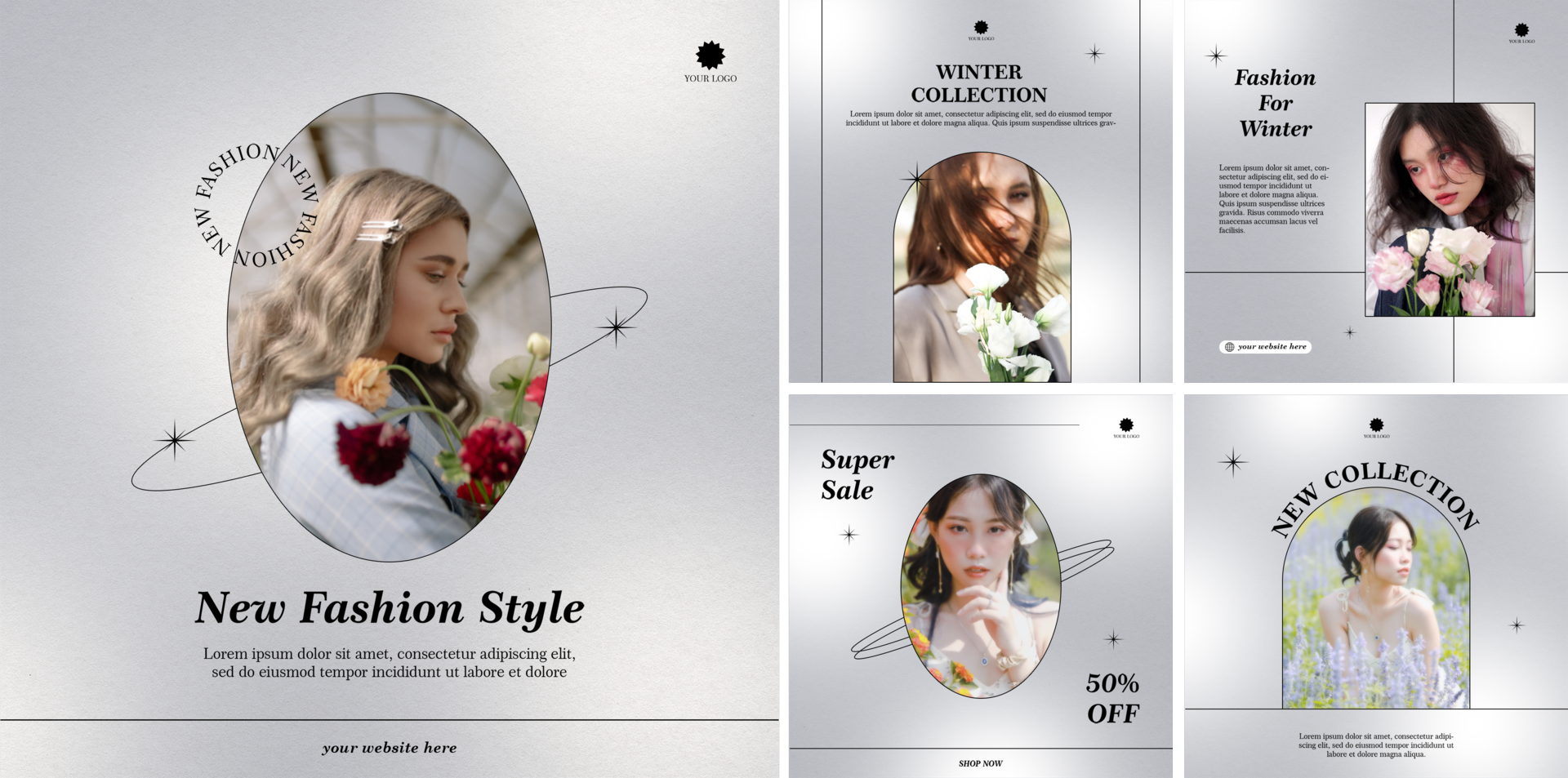 New Winter Fashion Style Minimalist Themes 5 Social Media Post Feed template Bundle psd