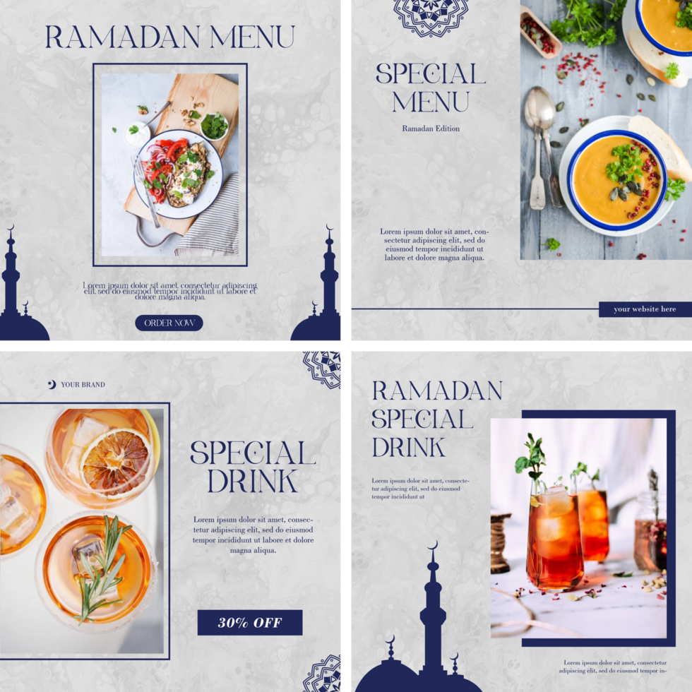 Ramadan Food and Restaurant Menu Social Media Post Template Design Set Bundle psd