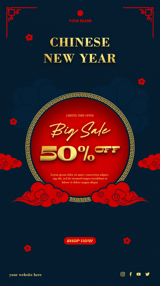 Chinese New Year Big Sale Discount Offer Social Media Story Template Design psd