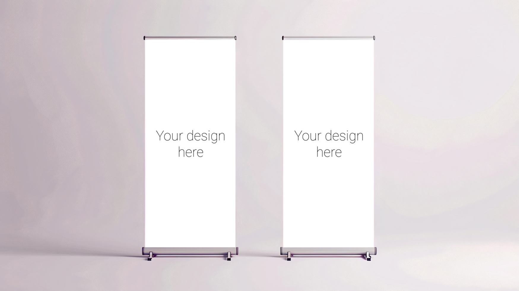 Mockup of two advertising roll banners in white room psd