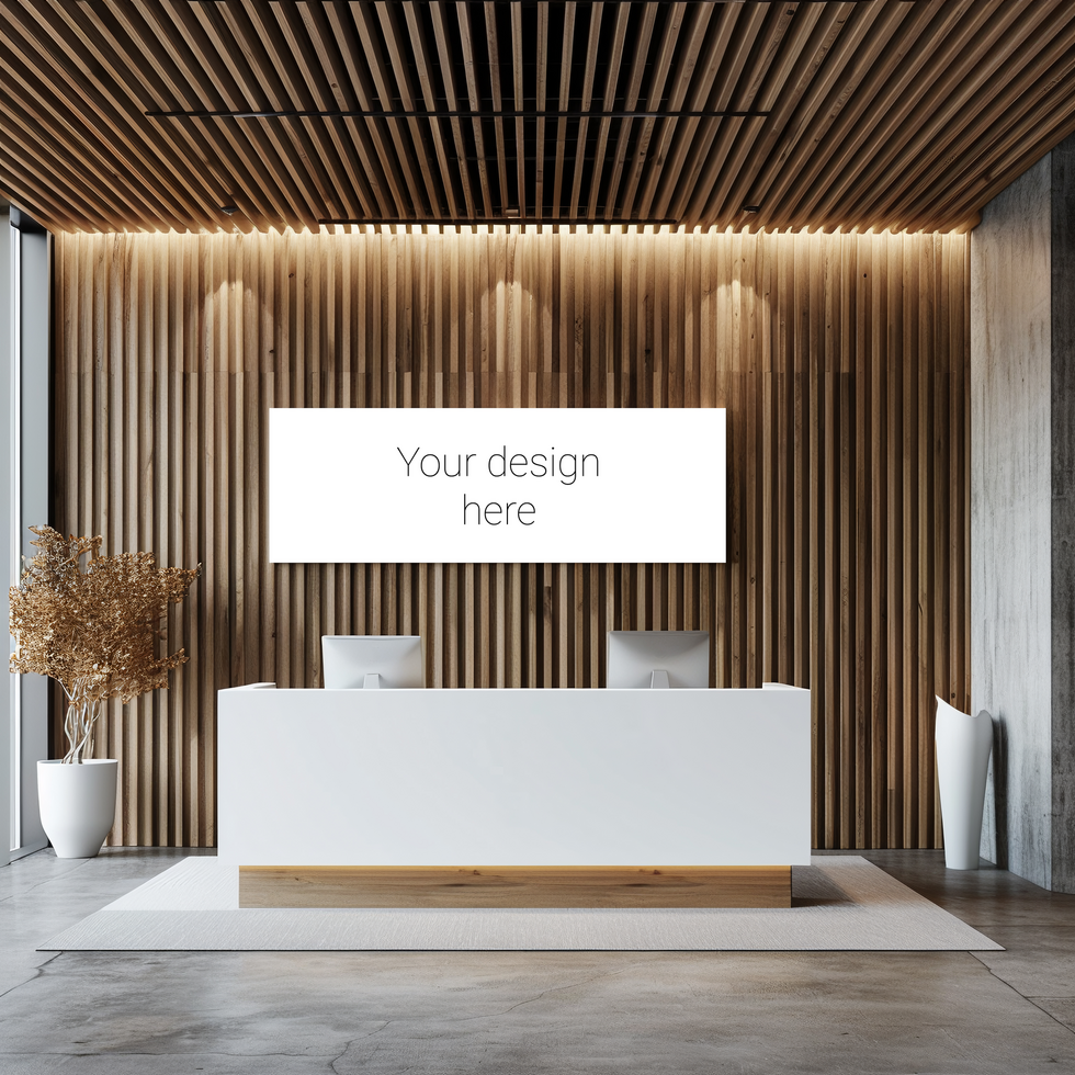 Mockup of a painting or advertising banner in modern office space with wooden walls psd