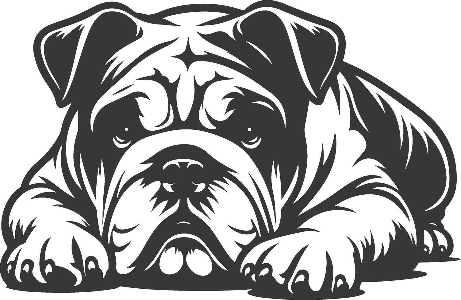 Bulldog Lying Down Stencil Silhouette desing. vector