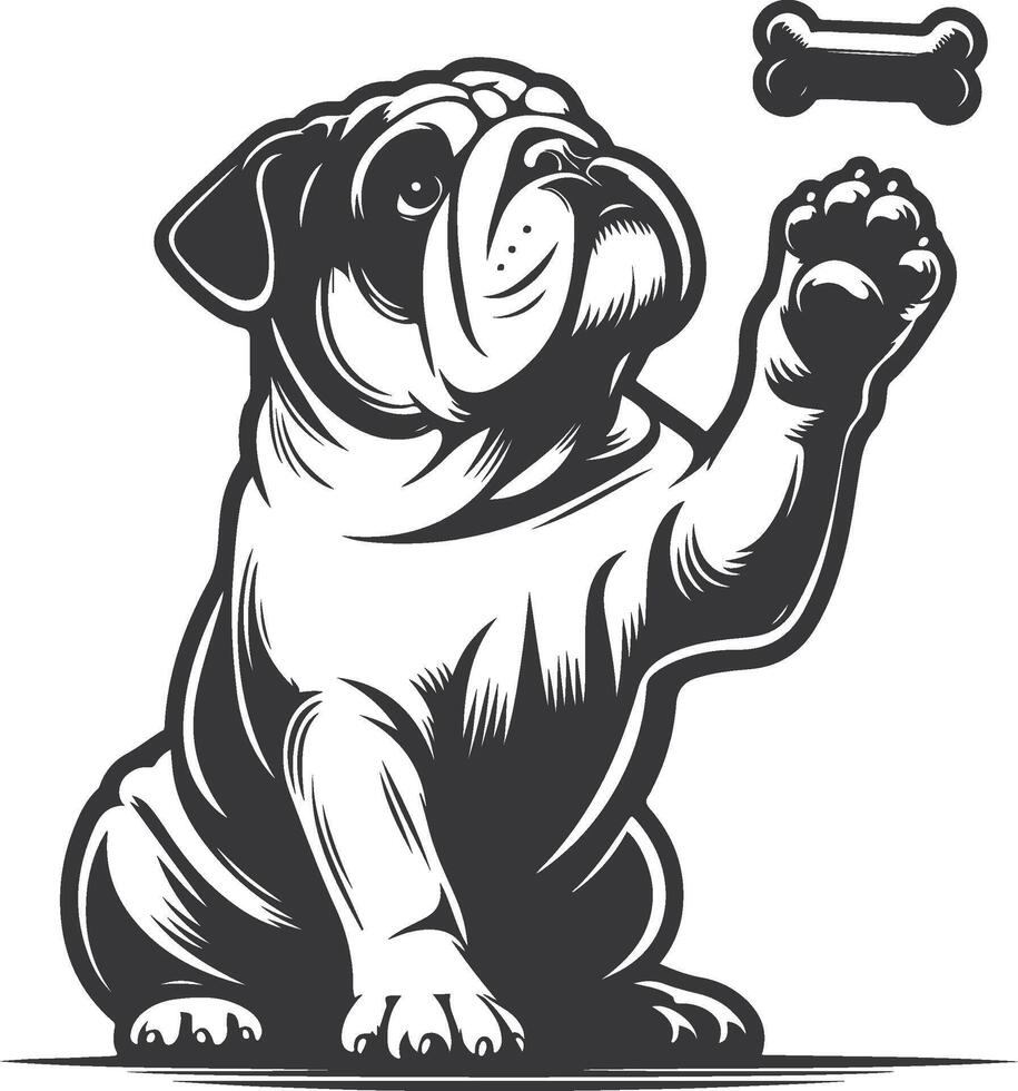 bulldog with Balancing a treat on the nose silhouette design. vector