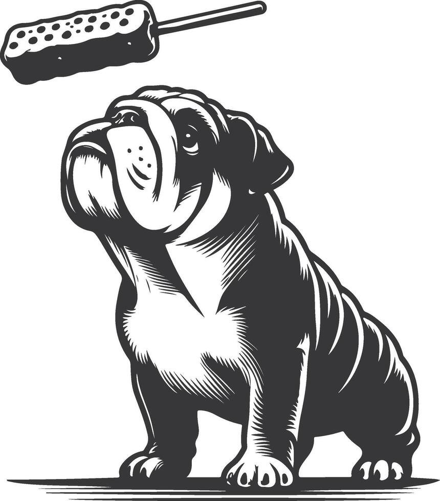 bulldog with Balancing a treat on the nose silhouette design. vector