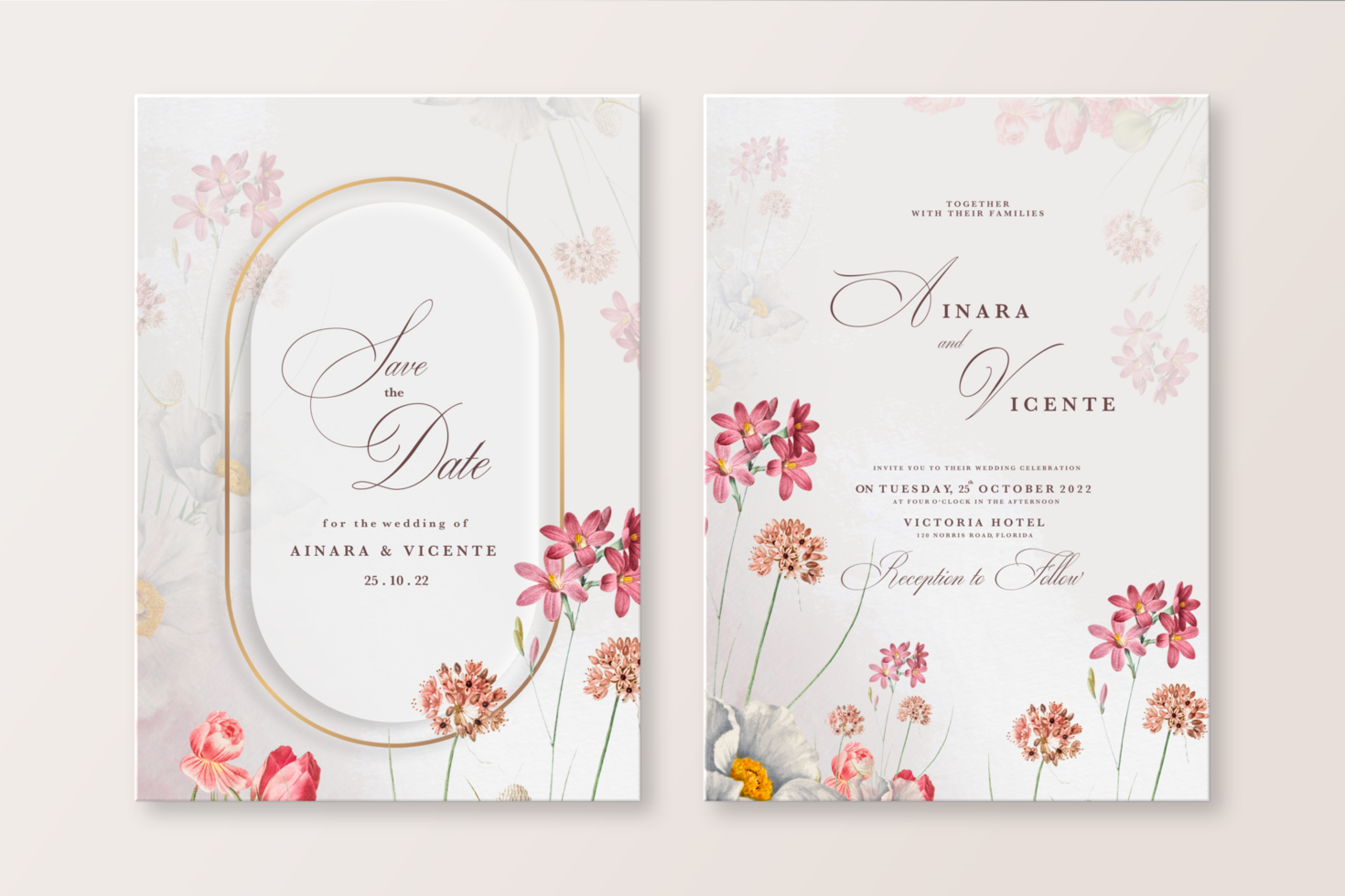 Wedding Invitation Template with Foliage psd