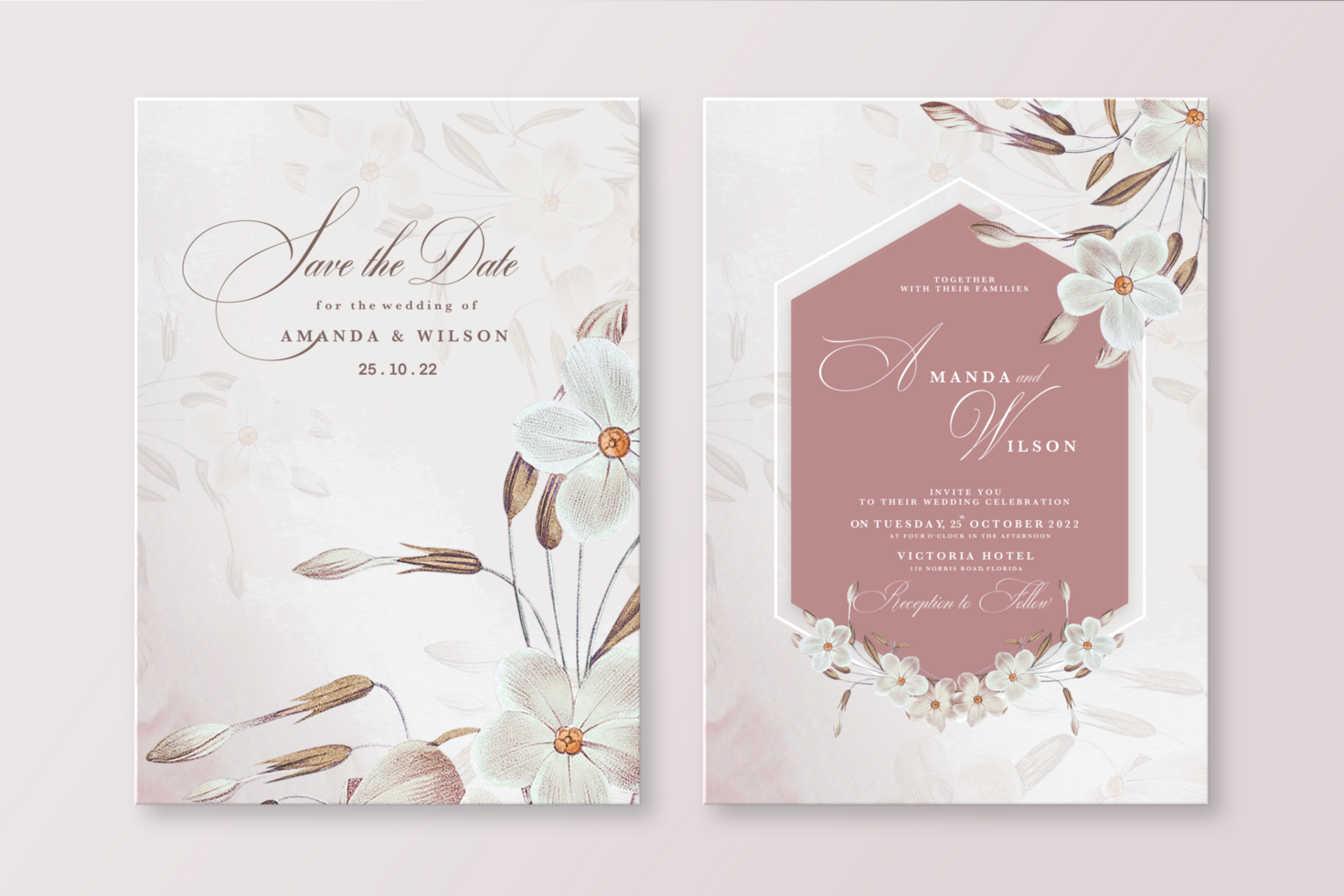 Geometric Wedding Invitation Template with Terracotta Shape psd