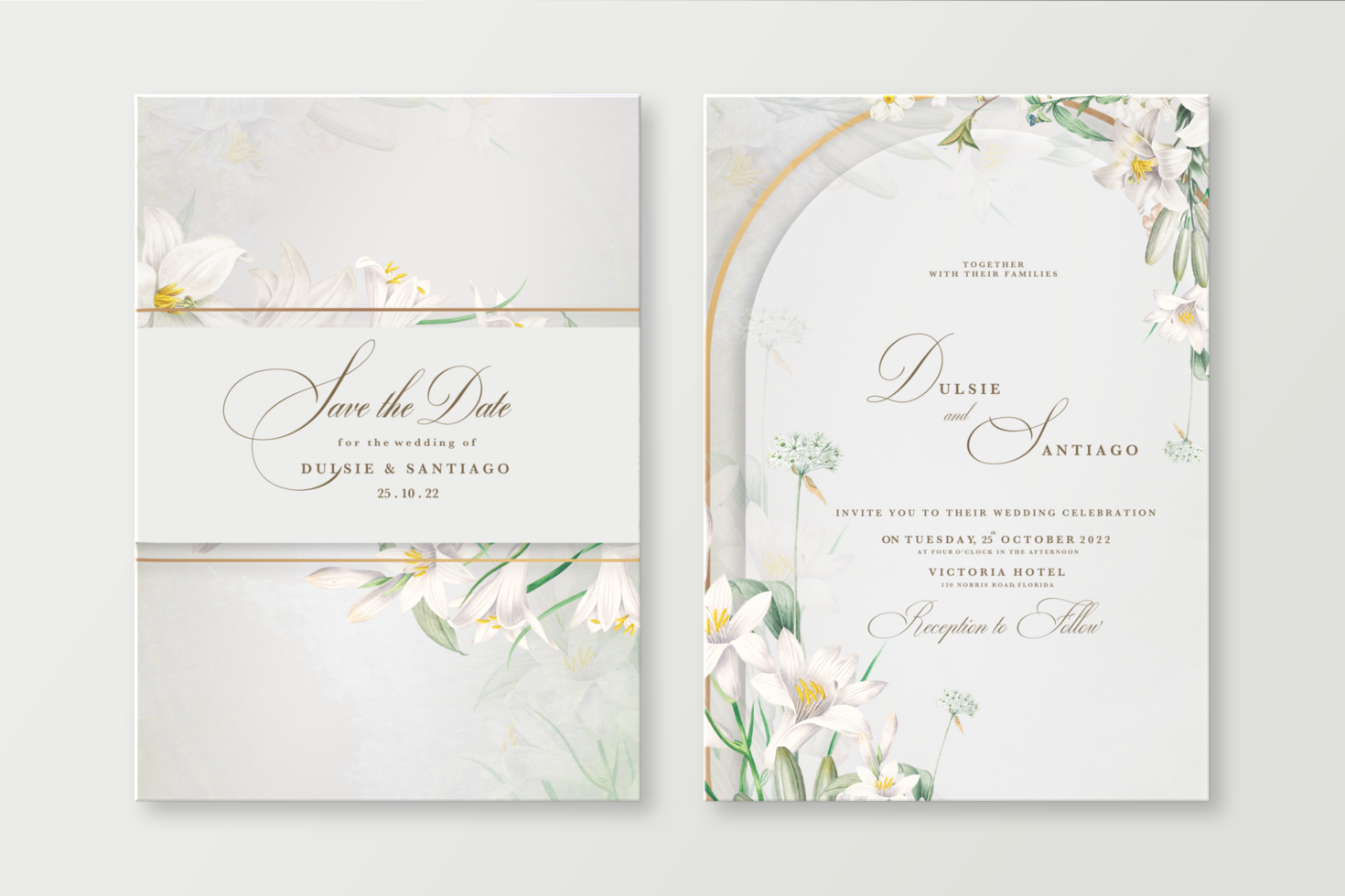 Wedding Invitation Template with White Tulip psd