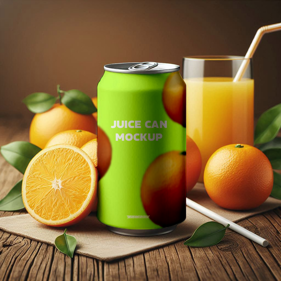 High Quality Can Mockup with oranges psd