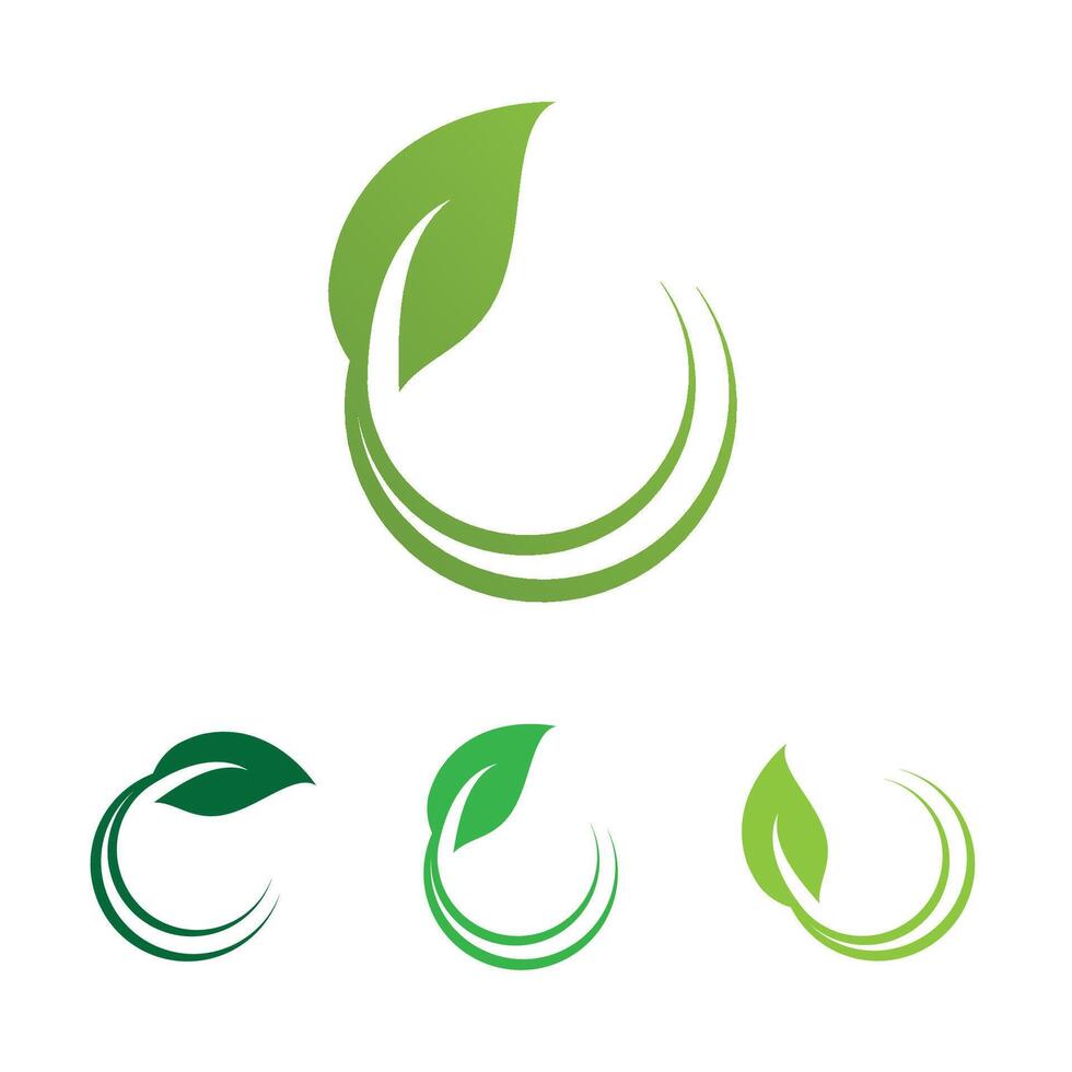 Collection of four green leaf and swirl eco-friendly logos. vector