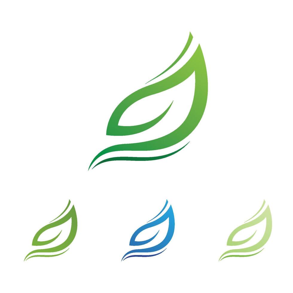 Collection of four green leaf and swirl eco-friendly logos. vector