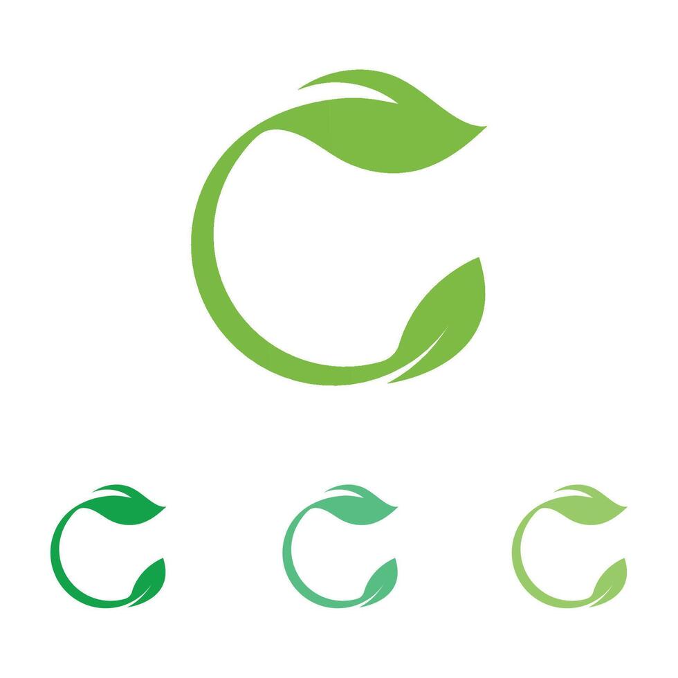 Collection of four green leaf and swirl eco-friendly logos. vector