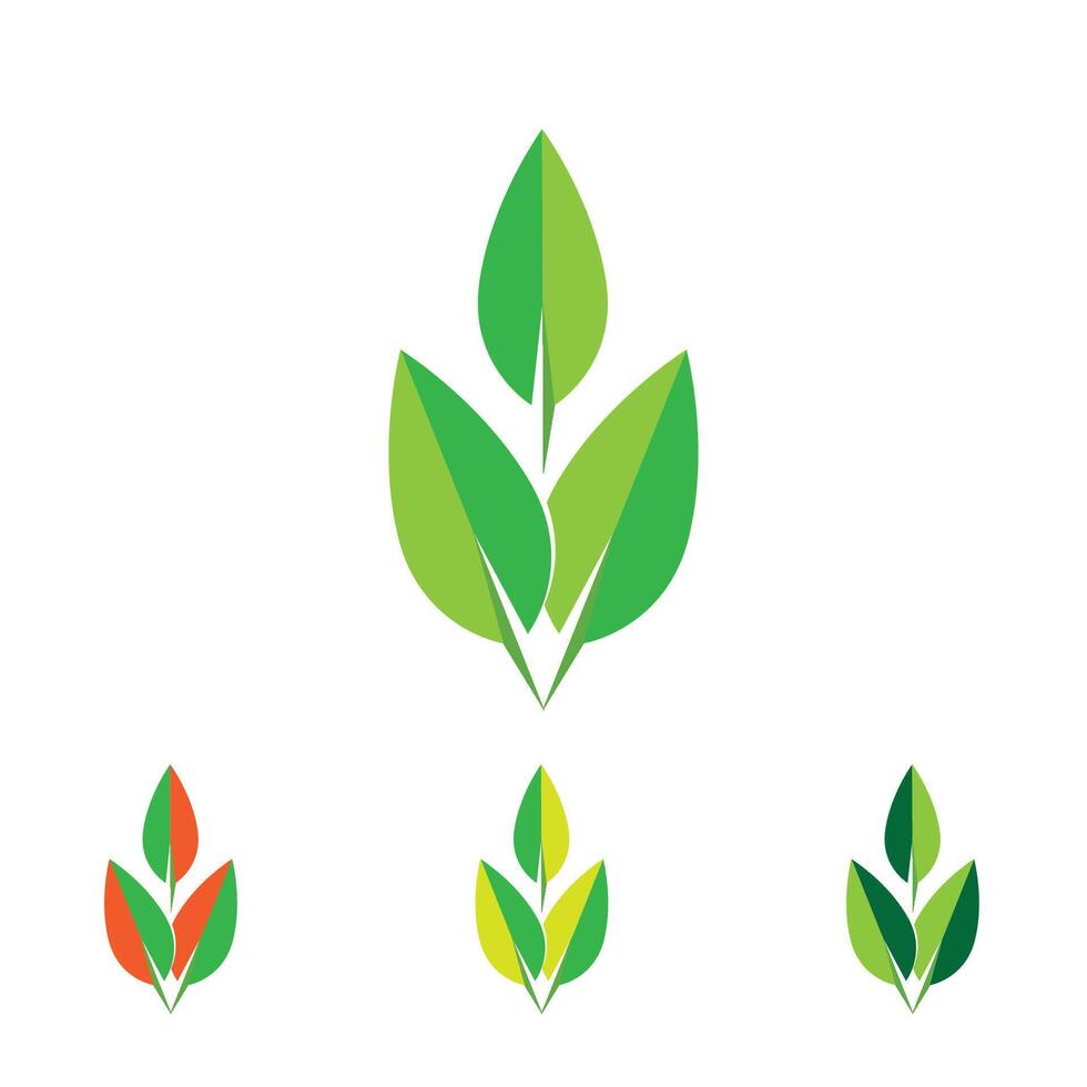 Collection of four green leaf and swirl eco-friendly logos. vector