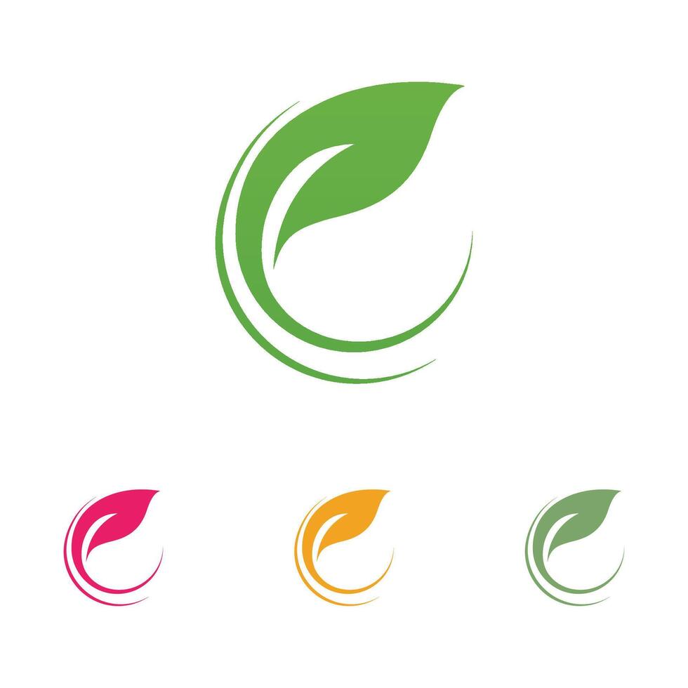 Collection of four green leaf and swirl eco-friendly logos. vector