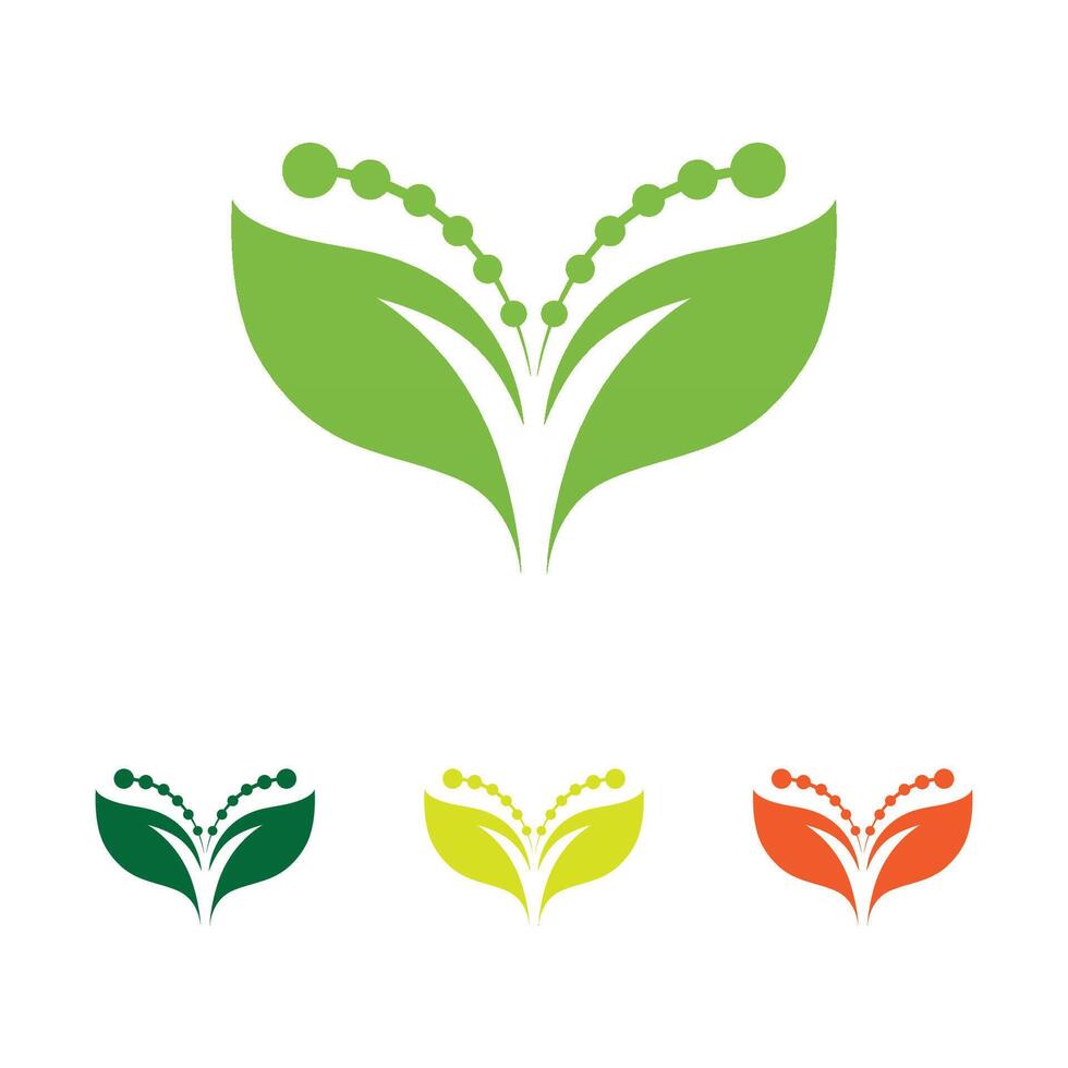 Collection of four green leaf and swirl eco-friendly logos. vector