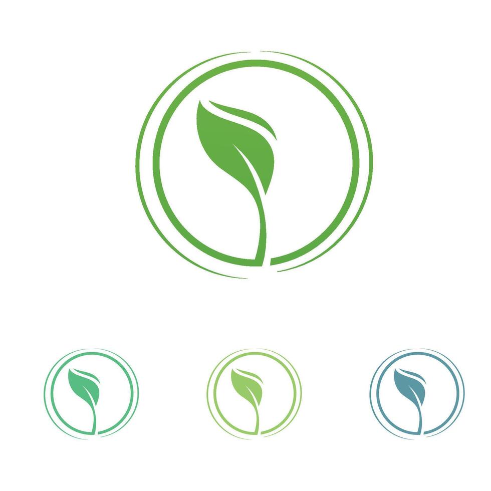 Collection of four green leaf and swirl eco-friendly logos. vector