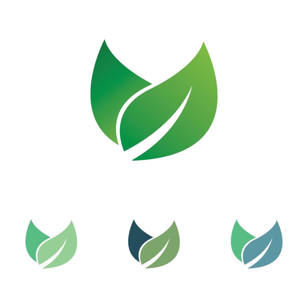 Collection of four green leaf and swirl eco-friendly logos. vector