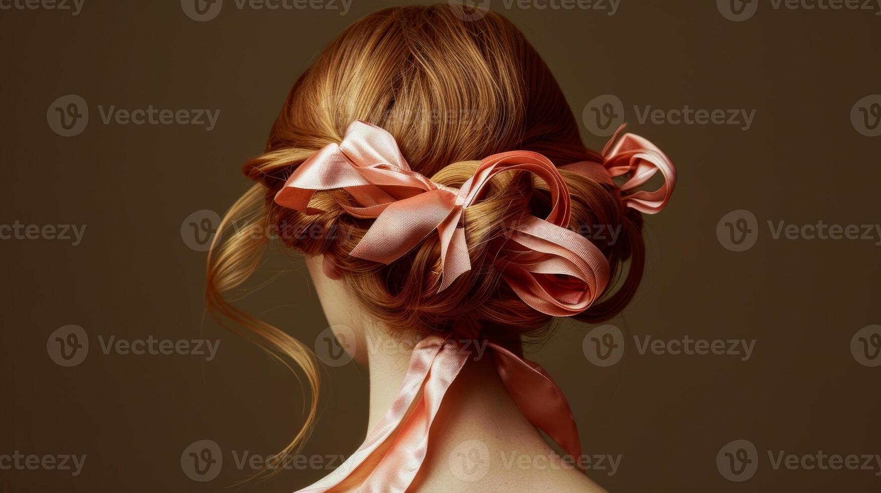 Messy yet elegant a twisted chignon with intertwined ribbons for a playful and coquette hairstyle photo