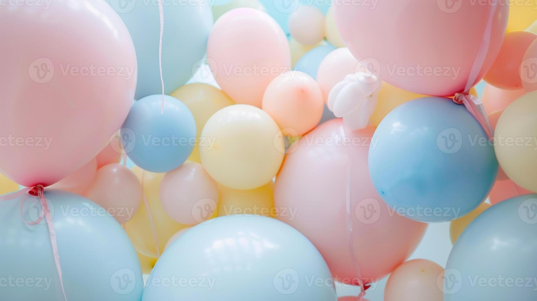 A of pastel balloons in various shapes and sizes gathered together in one corner of the room like a colorful cloud photo