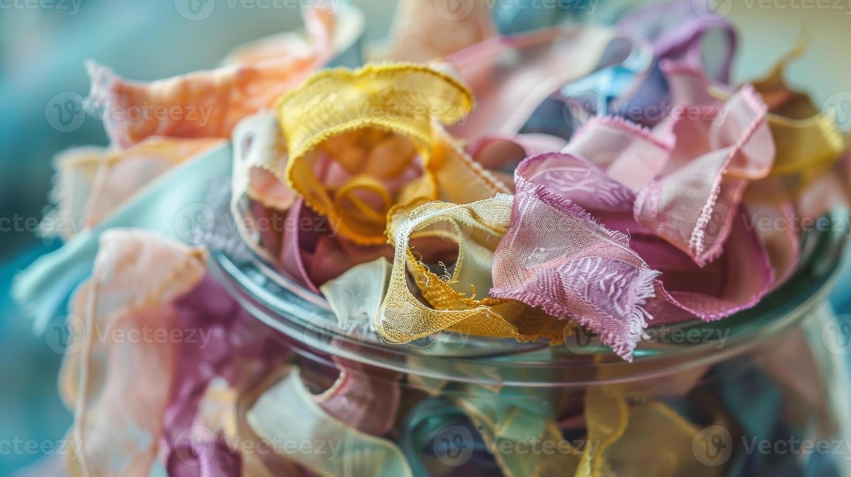 A scent of nostalgia exudes from a jar filled with crinkled and curled vintage ribbons photo