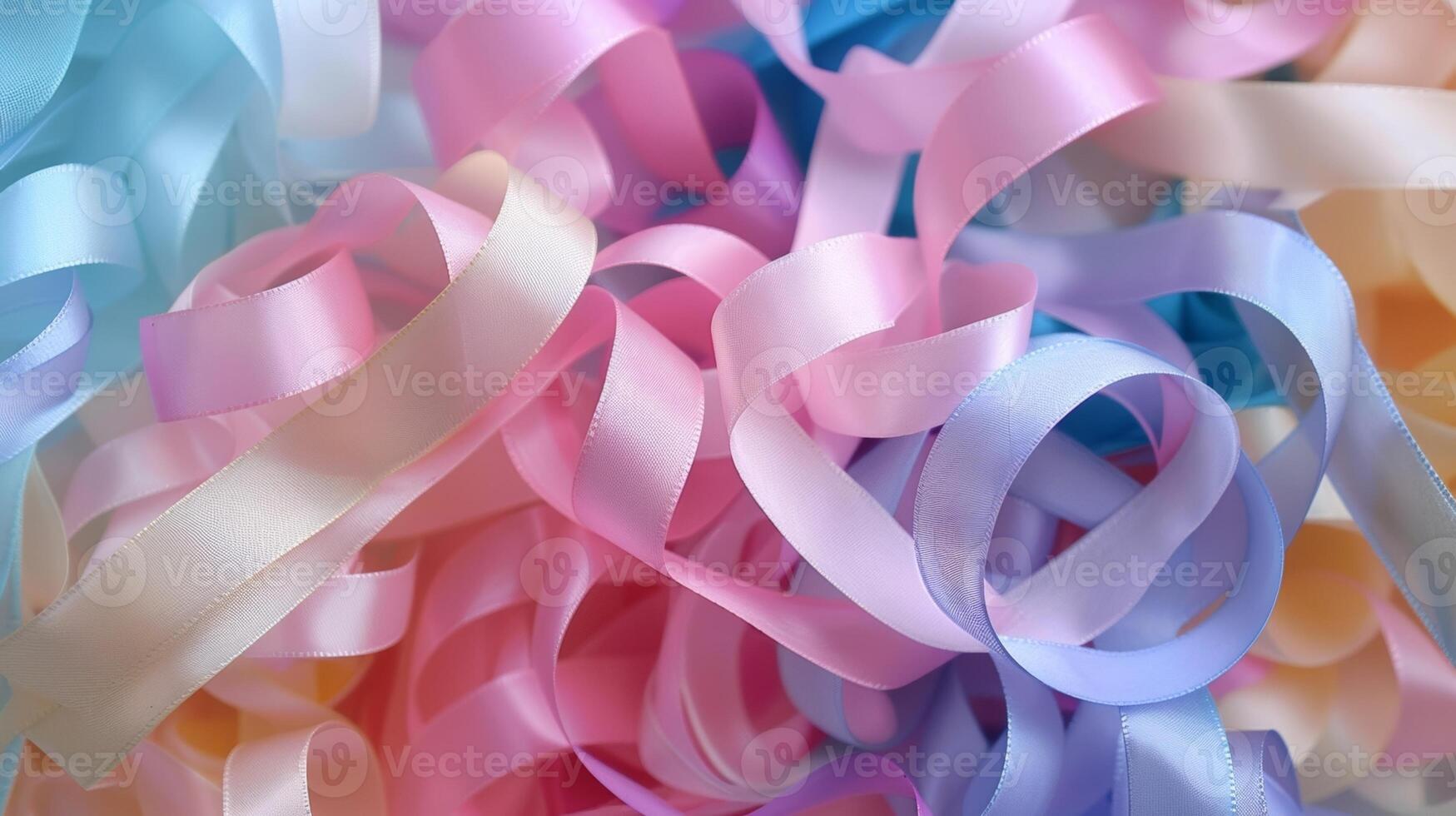 A rainbow of pastel ribbons twirled together in a charmingly messy pile photo
