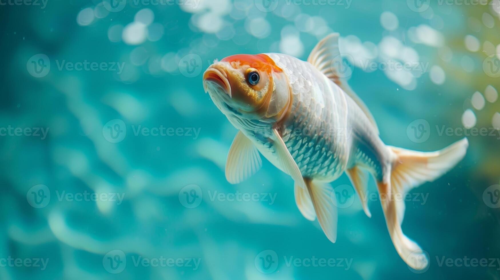 An elegant and understated divider panel with a single large fish swimming gracefully amidst a tranquil blue background adding a touch of serenity and movement to the space it divides photo