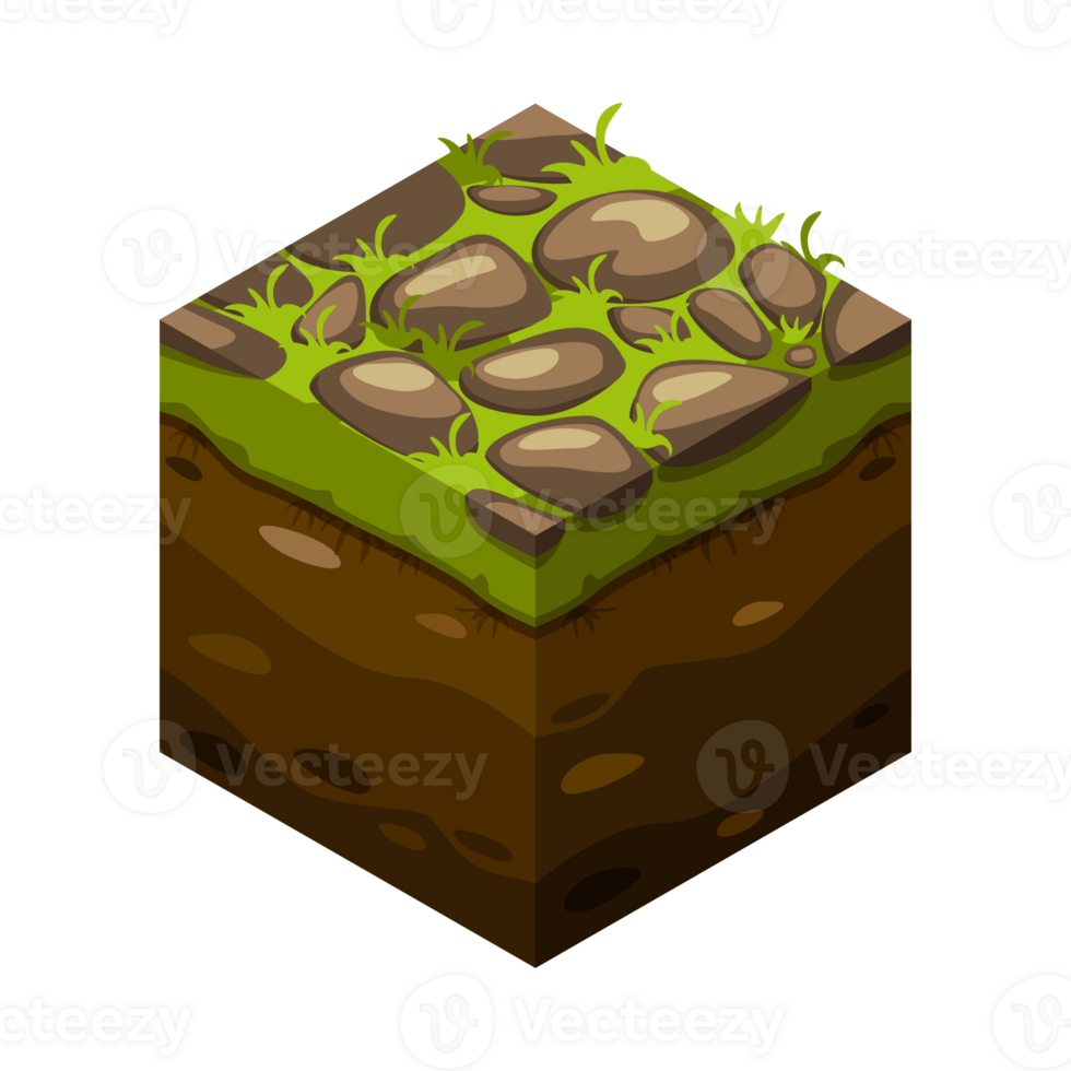 Game block Isometric Cubes, nature unending land and stone png