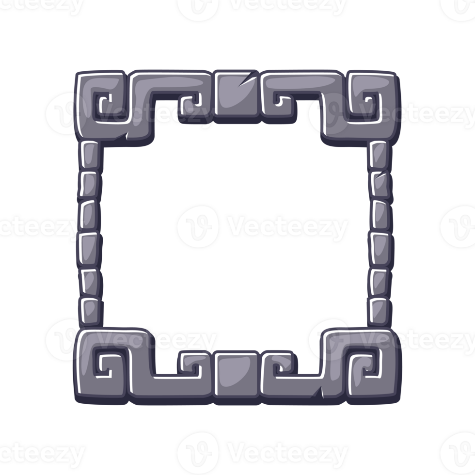 Maya Stone board, Aztec carton game frame. Maya tribal symbols. Ancient granite frame design element. APP frame for your icons. png