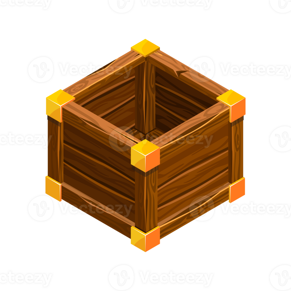Empty cartoon wooden isometric box png