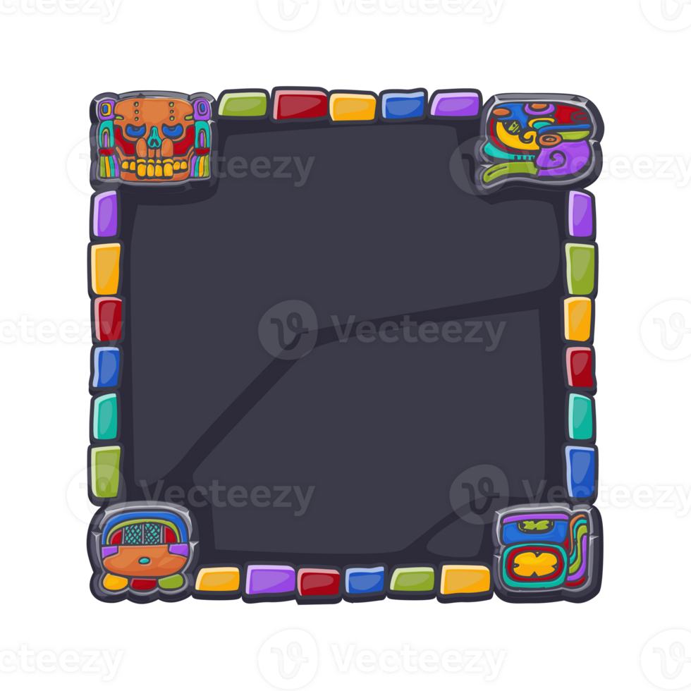 Maya Stone board, Aztec carton game frame. Maya tribal symbols. Ancient granite frame design element. UI object isolated. png
