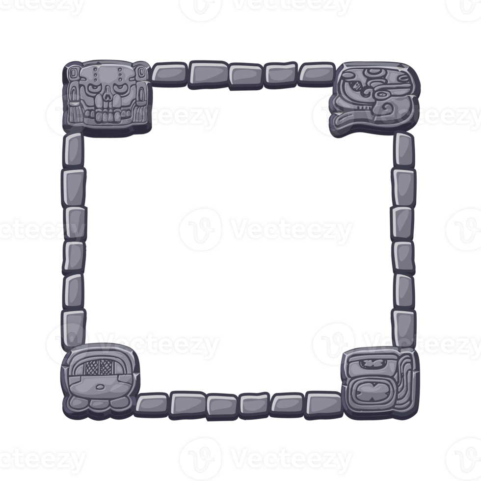 Maya Stone board, Aztec carton game frame. Maya tribal symbols. Ancient granite frame design element. UI object isolated. png