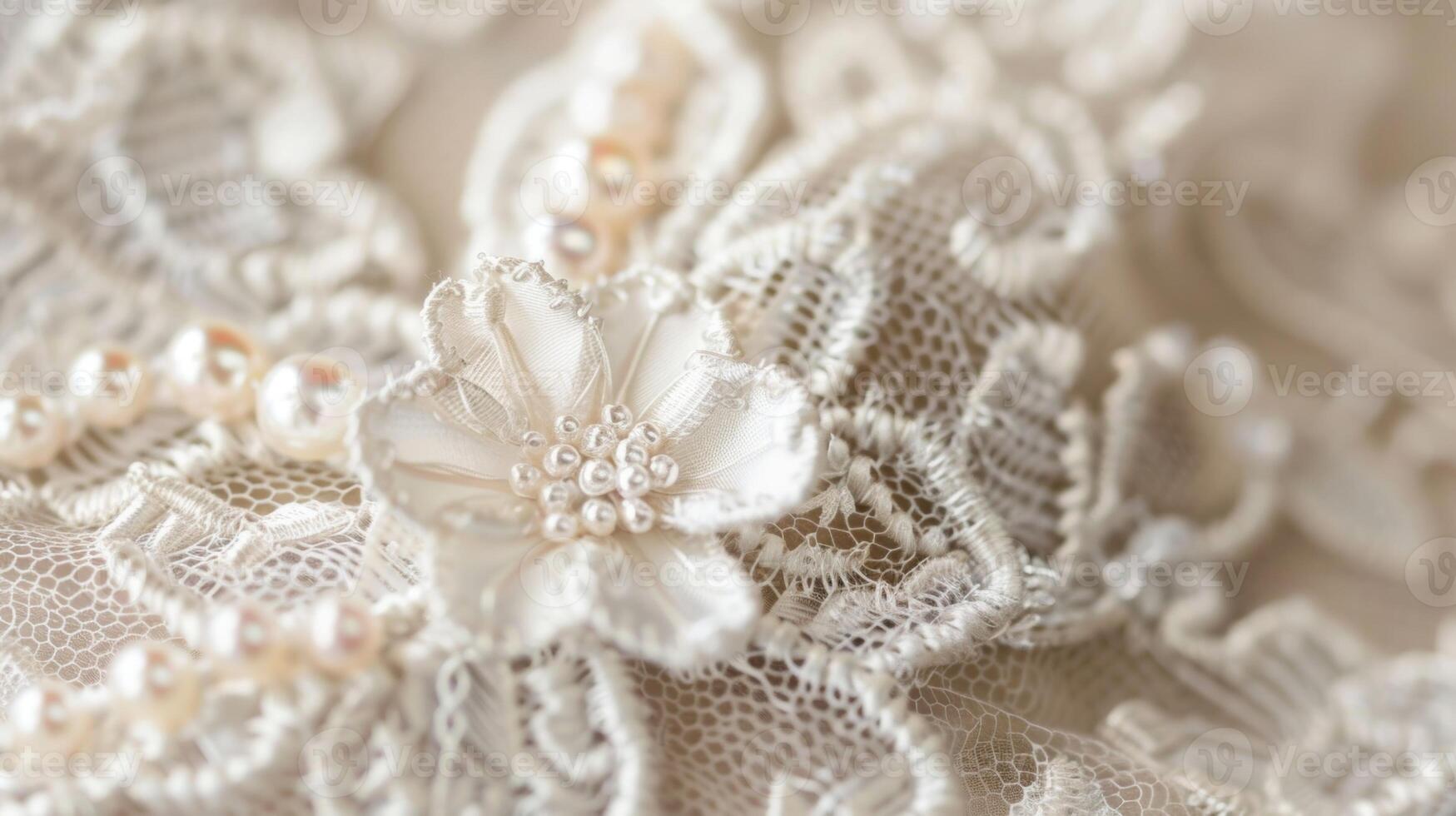 An elegant lace and pearl brooch reminiscent of past eras and perfect for adding a touch of vintage charm to any outfit photo