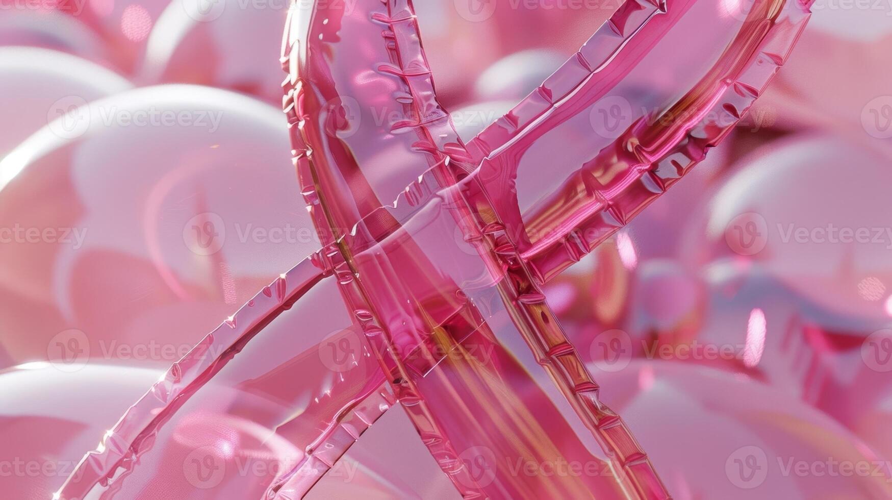 A pink inflatable 3D ribbon with a glossy finish and delicate curves symbolizing hope and support for a cause photo