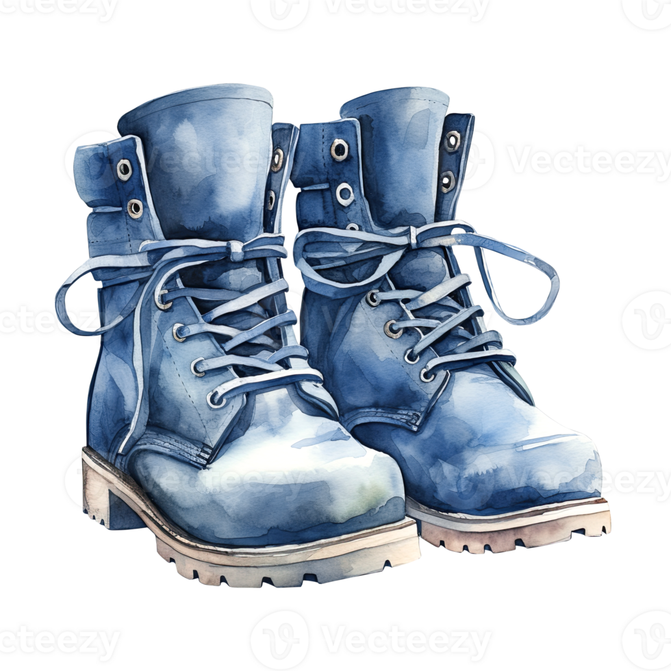 Watercolor blue pair boots, shoe illustration png