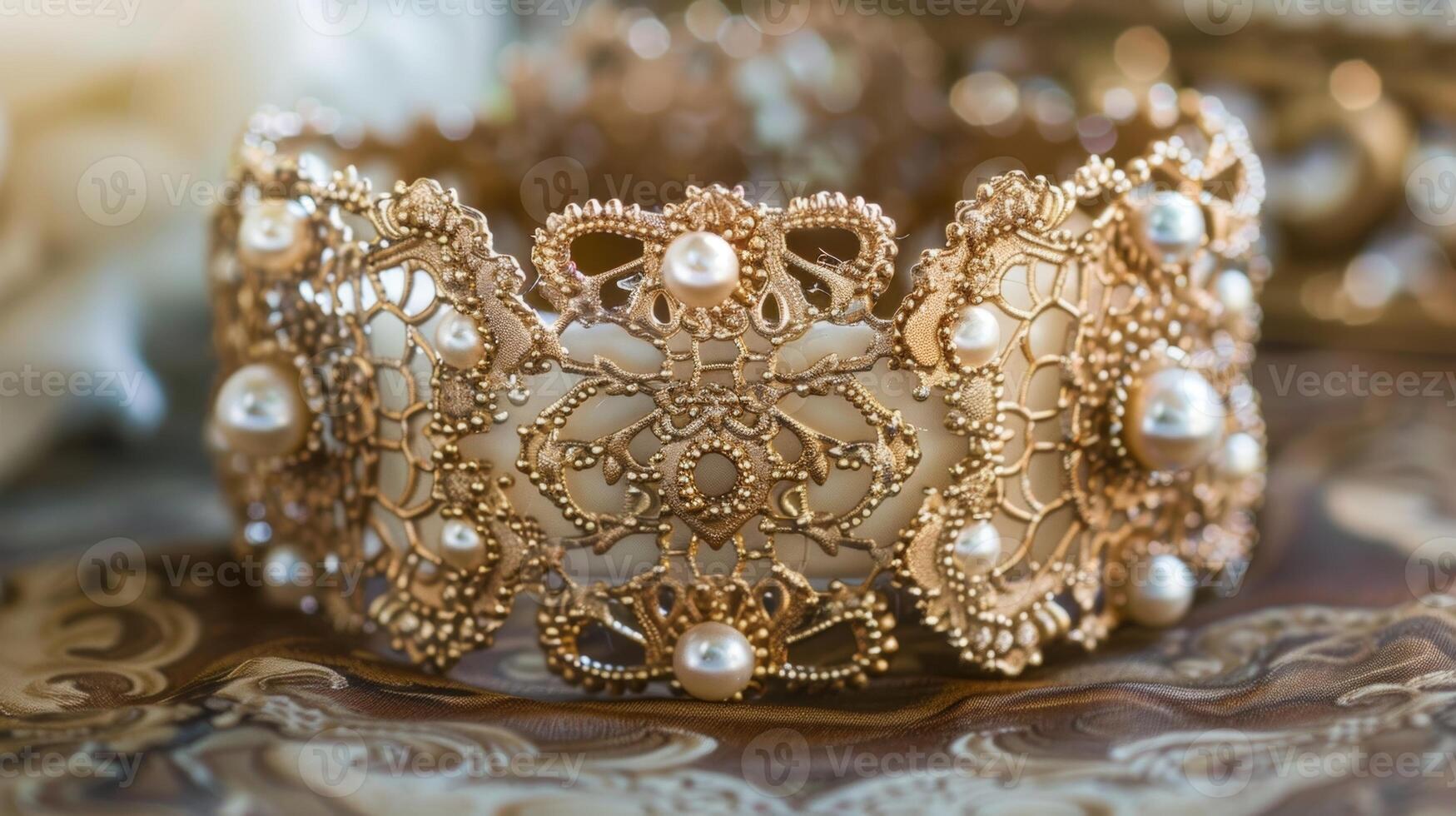 A vintageinspired bracelet with intricate lace patterns and elegant pearl accents the perfect accessory for a whimsical and feminine look photo