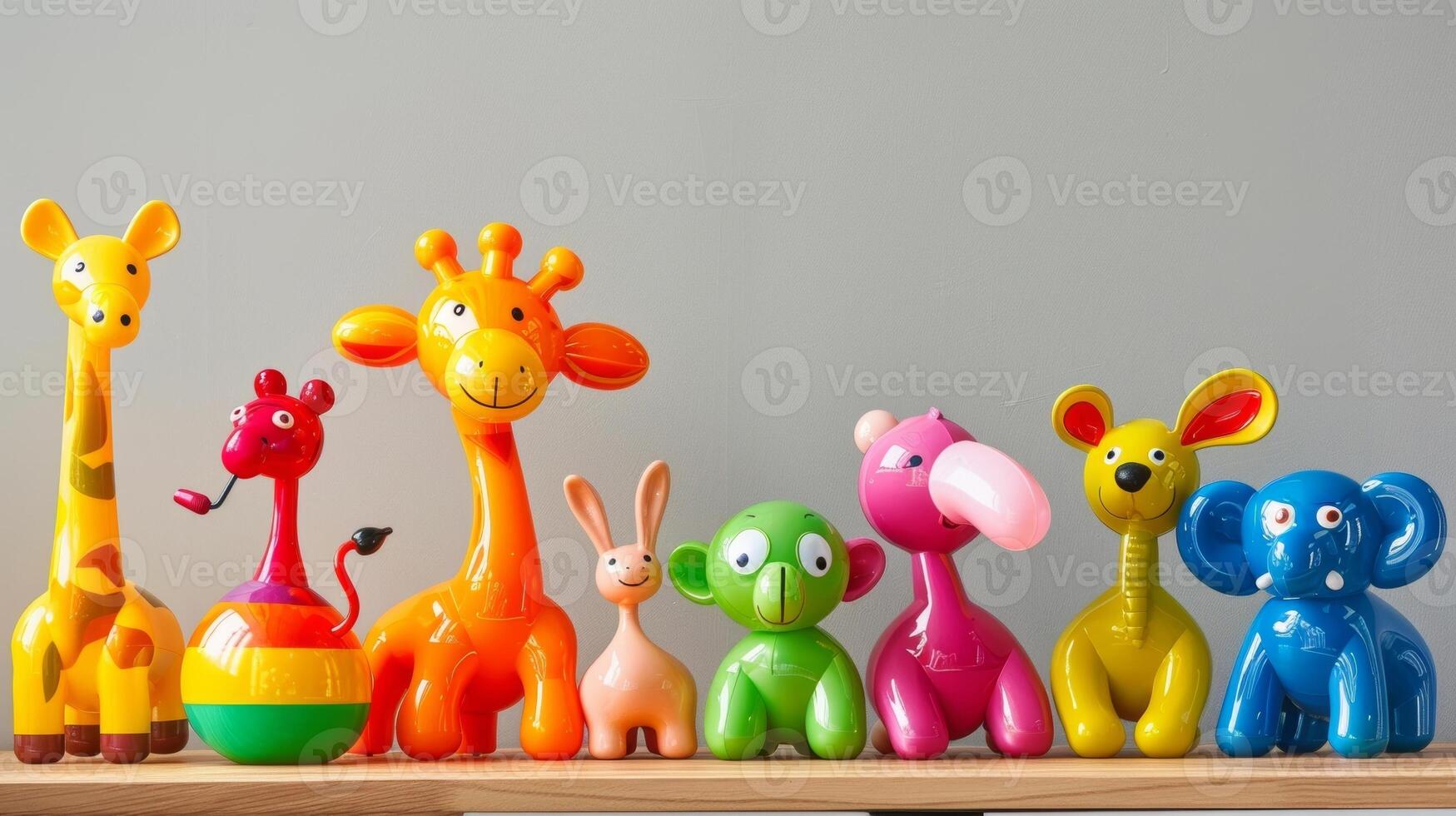 A pack of plastic balloon animal figurines in various sizes and bold retro colors perfect for a playful touch to any room photo