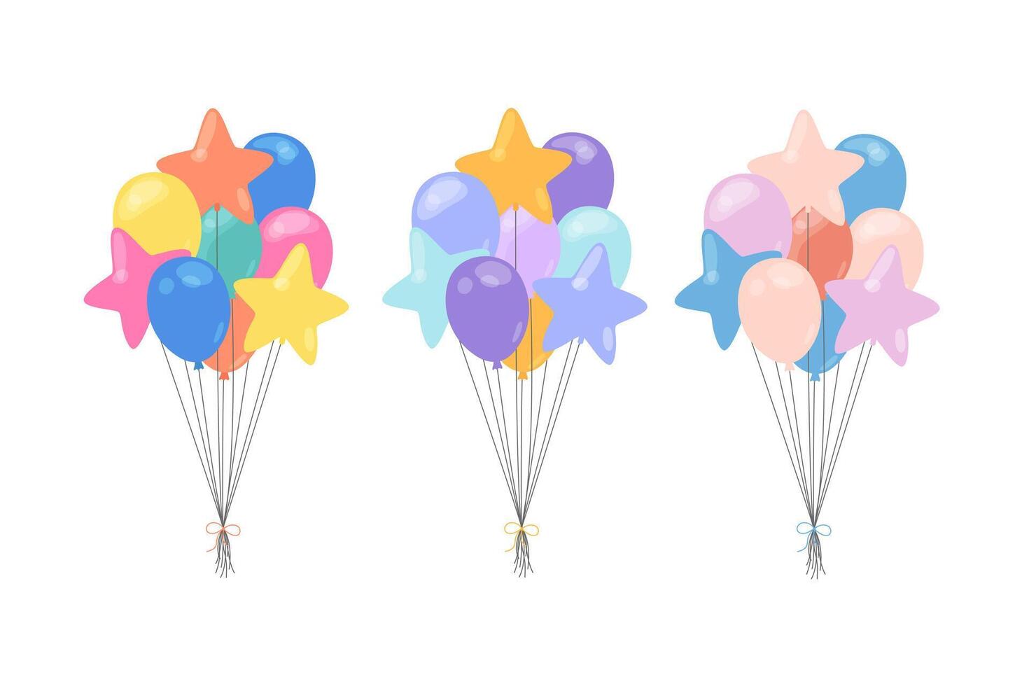 Colorful balloons bunch isolated. Set of illustrations. Decorative flat elements for Birthday, parties, events and other celebrations designs. Various festive balloons vector