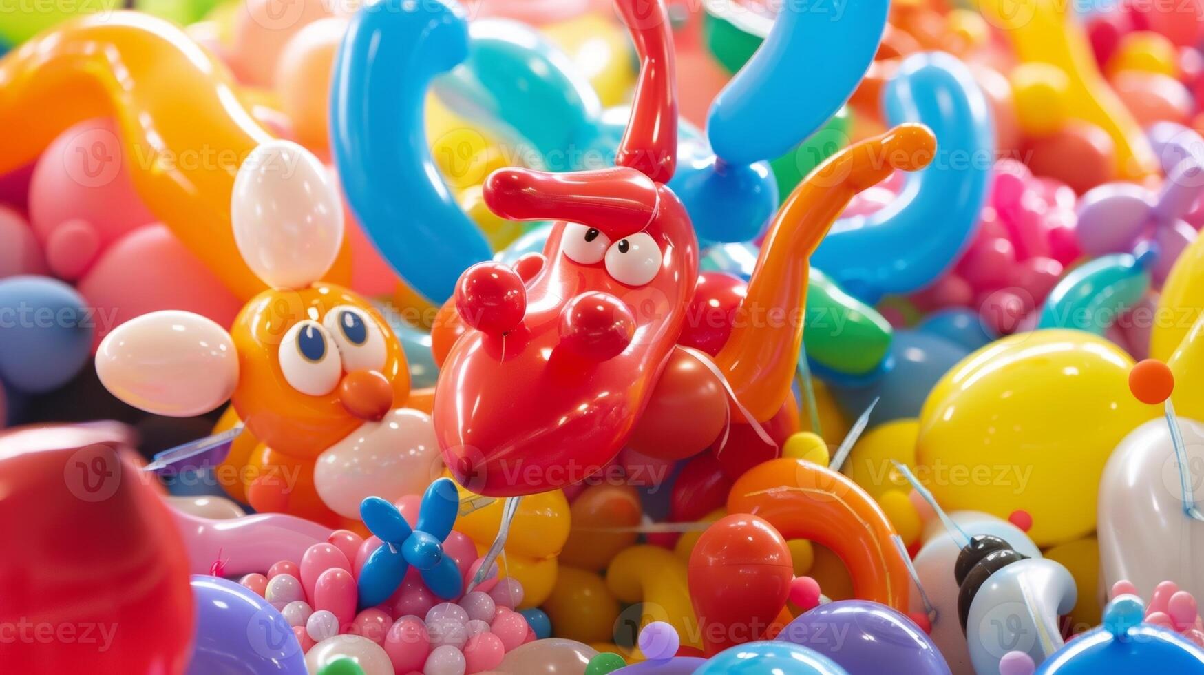 A balloon artist twisting and shaping balloons into a menagerie of playful animals surrounded by a sea of excited laughter photo