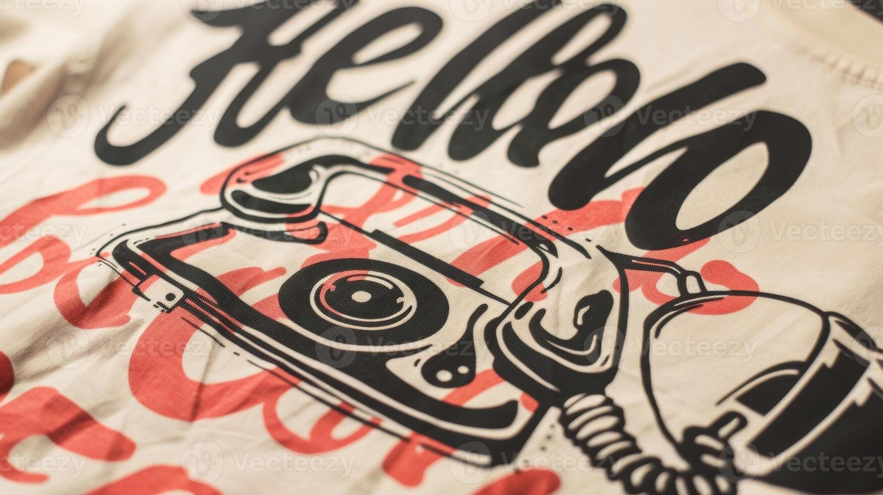 A vintageinspired tshirt with a screen printed graphic of a flip phone and the words Hello Moto in a playful font photo