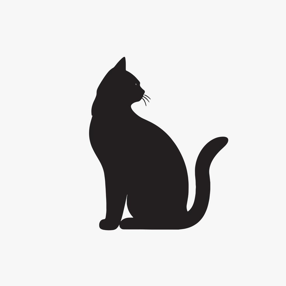 black silhouette of a cat simple illustration in white background vector