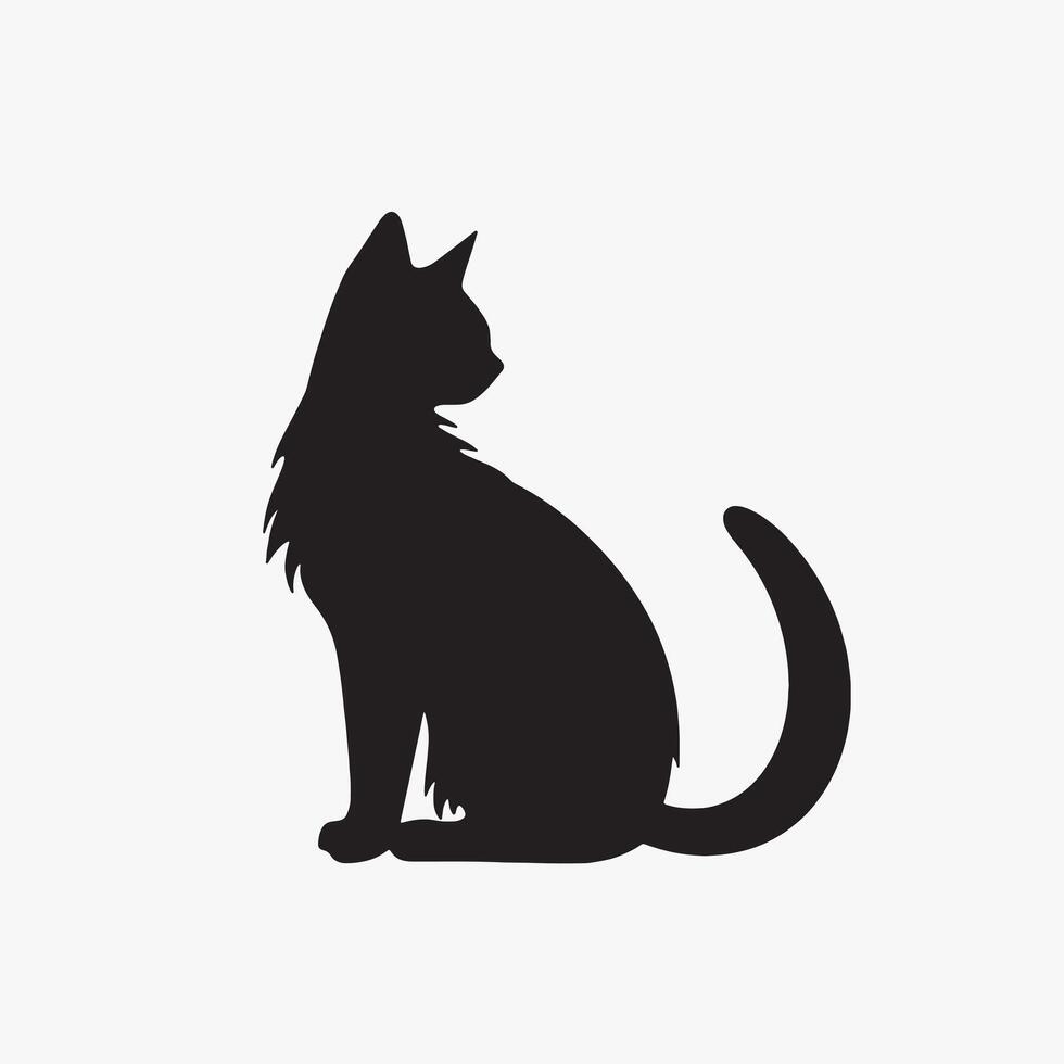 black silhouette of a cat simple illustration in white background vector