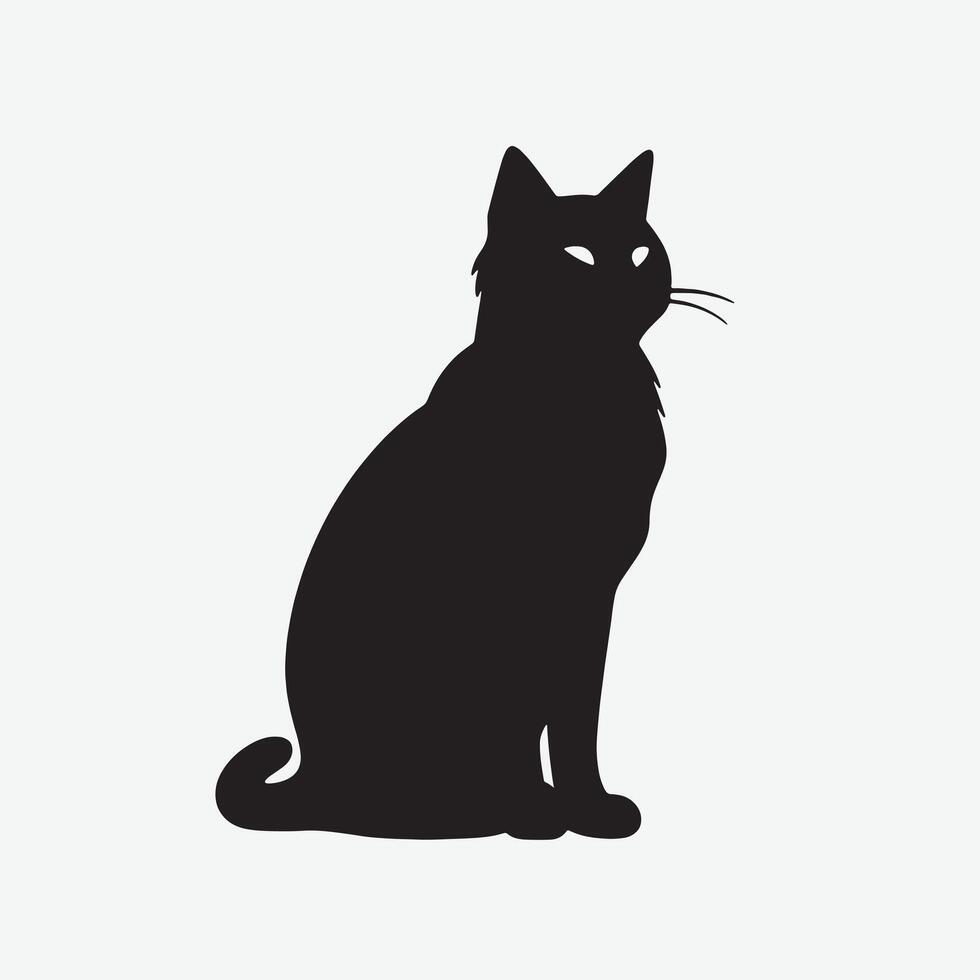 black silhouette of a cat simple illustration in white background vector