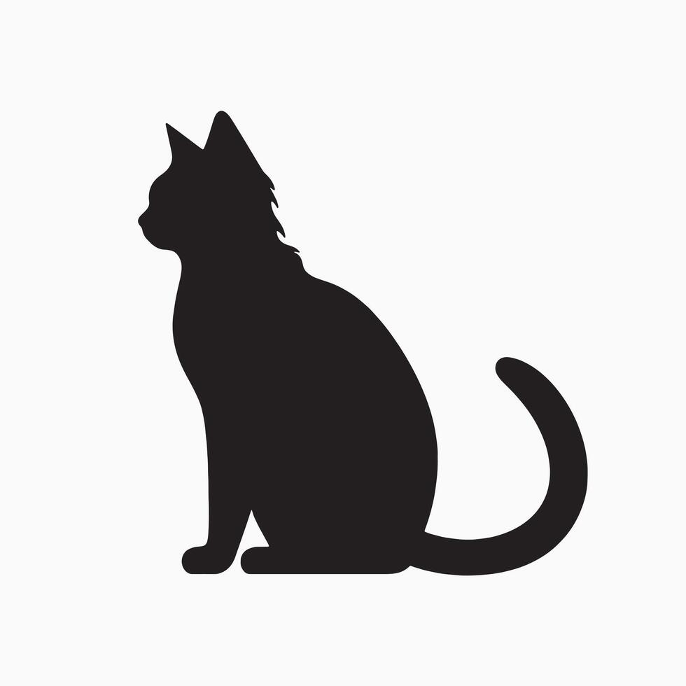 black silhouette of a cat simple illustration in white background vector