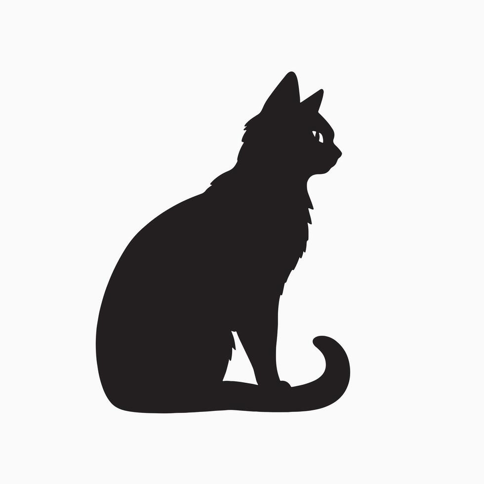 black silhouette of a cat simple illustration in white background vector