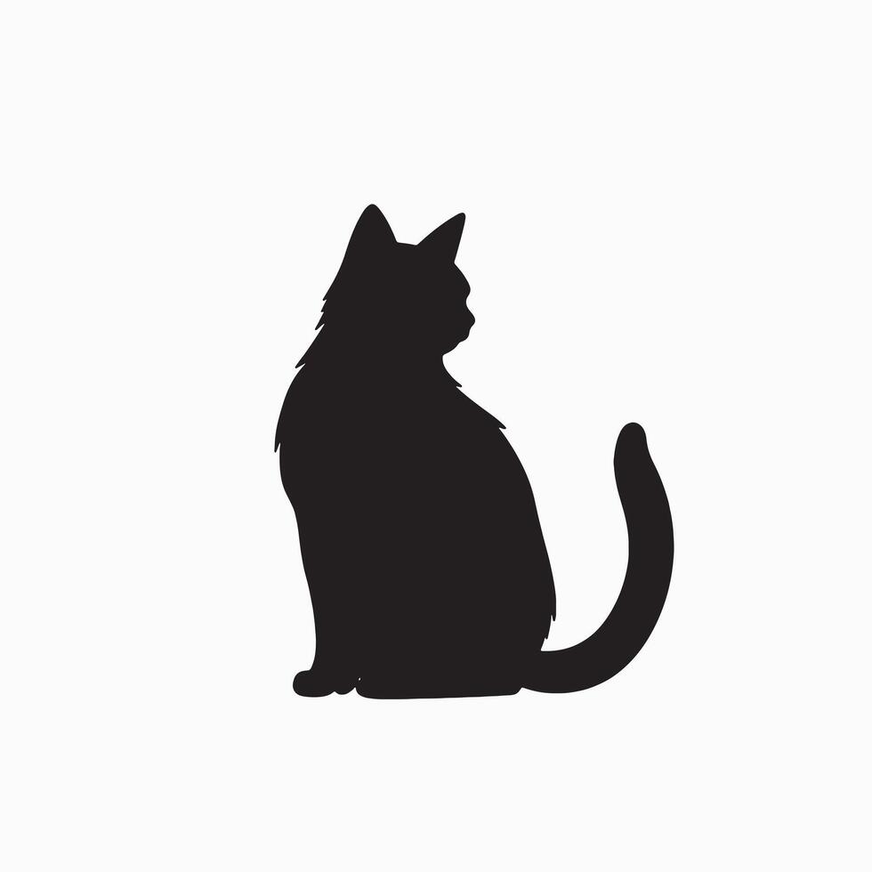 black silhouette of a cat simple illustration in white background vector