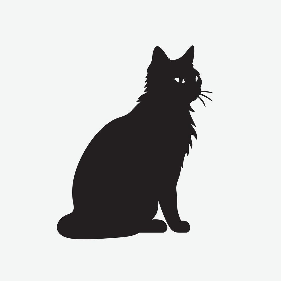 black silhouette of a cat simple illustration in white background vector