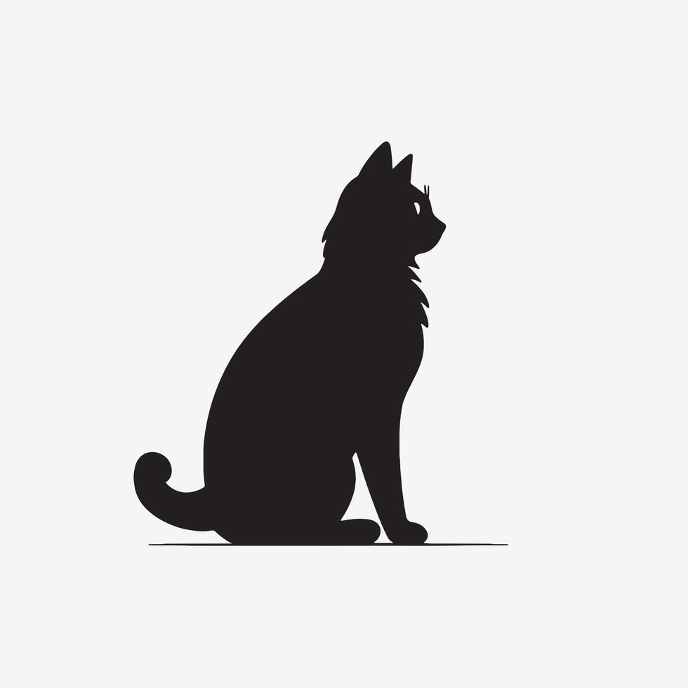 black silhouette of a cat simple illustration in white background vector