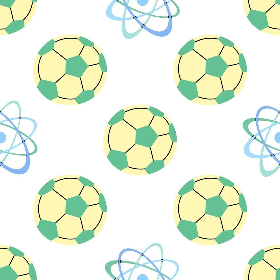 Flat style school Illustration. Atomic structure and soccer ball seamless pattern. Back to School. vector