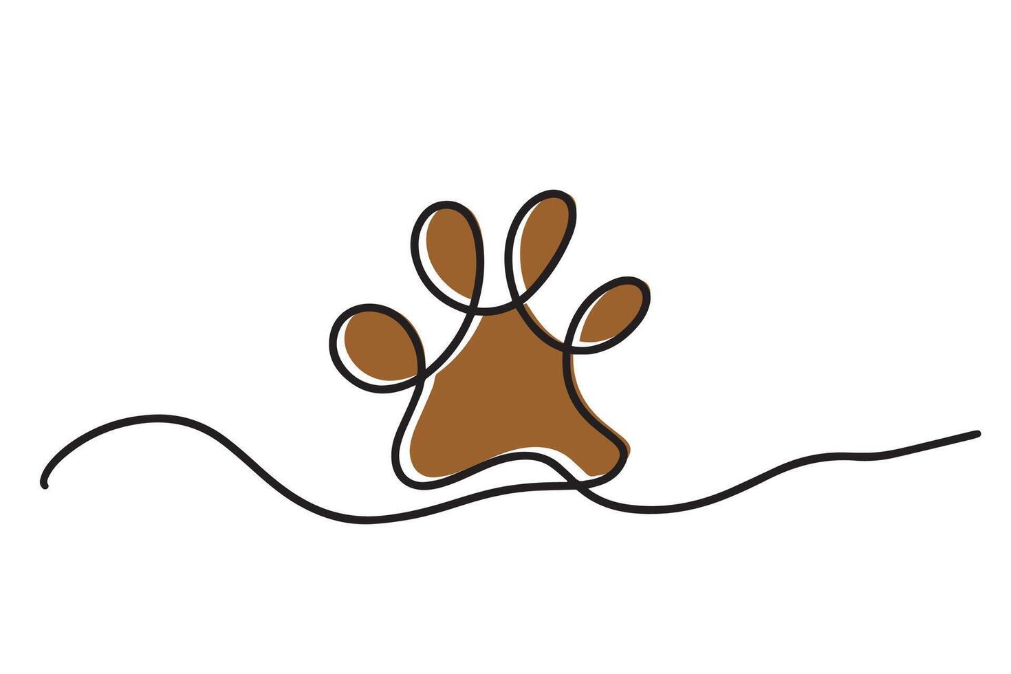 Continuous drawing of a dog paw. Paw print with one editable line. Minimal line art. Animal track. vector