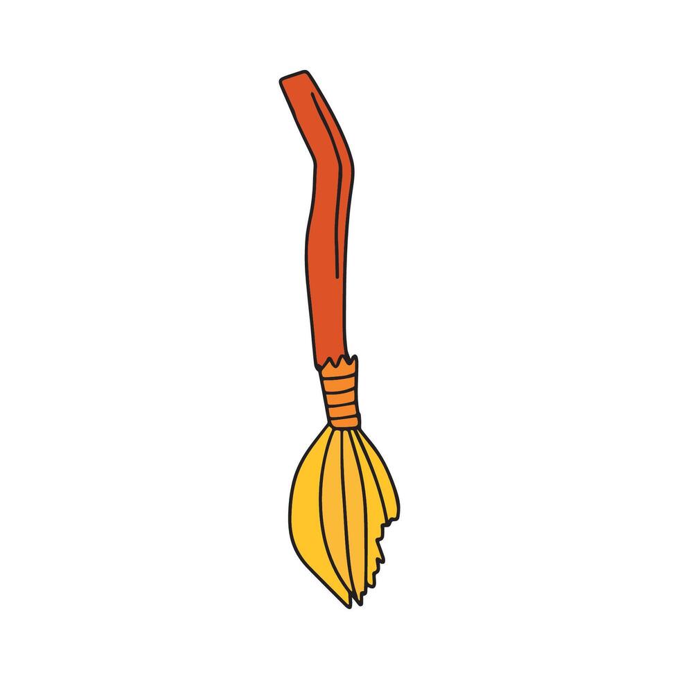 Halloween single doodle element. Cute witch's broom. Witch's broom. Witchcraft attribute concept. Halloween decorative element. illustration in cartoon style vector