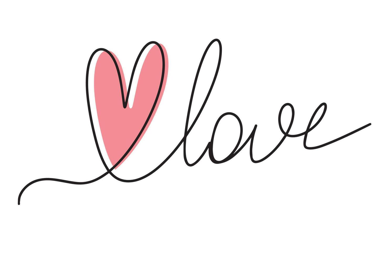 Continuous one line drawing of a heart and the inscription love. Valentine's Day concept. Fashionable minimalist illustration. . vector